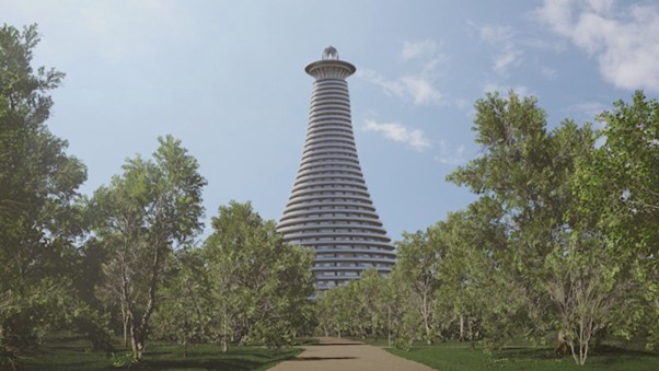 Recreación de la Torre mirador de Casto Fernández Shaw y cómo sería en su entorno (Fuente: Telemadrid)