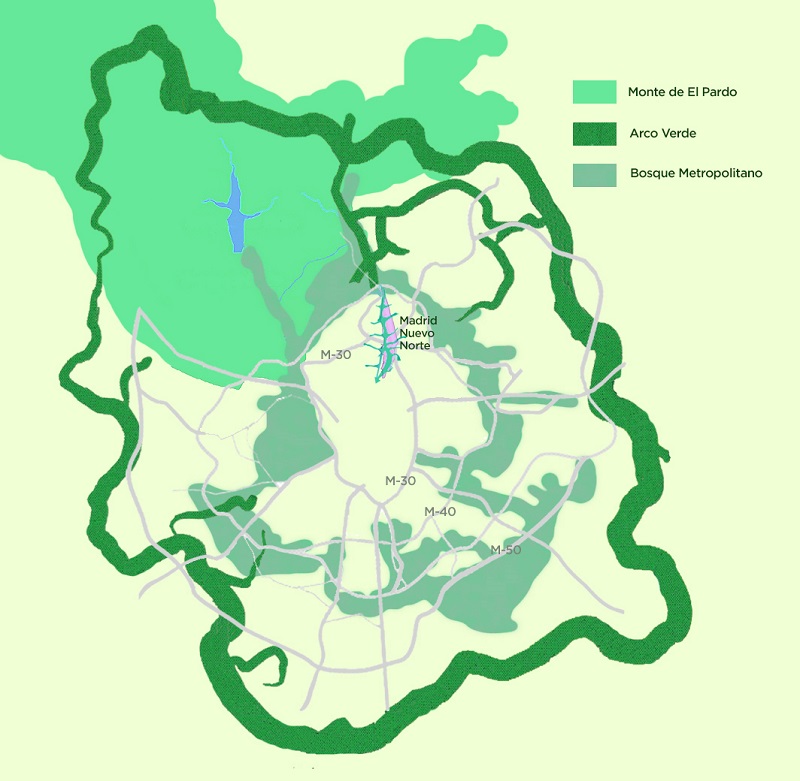 esquema bosque metropolitano arco verde madrid nuevo norte renaturalizacion