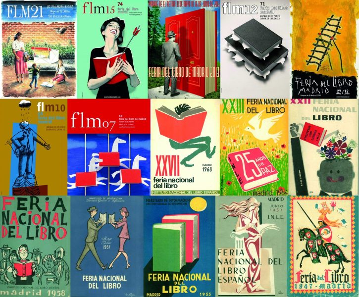 Montaje elaborado por blog DCN con algunos de los carteles oficiales de la Feria del Libro de Madrid de distintos años entre 1947 y 2021